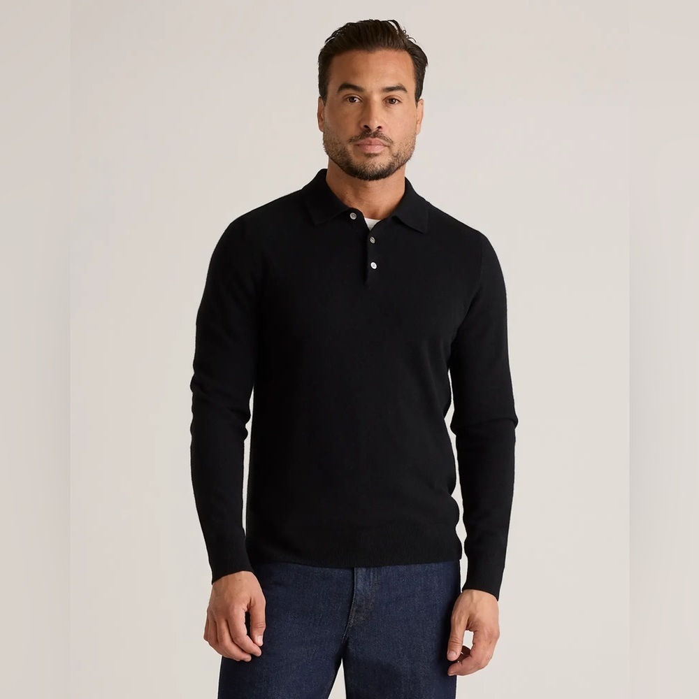 Gran Sasso Wool Silk Cashmere Polo Sweater Black Made in Italy Size 54 (US XL